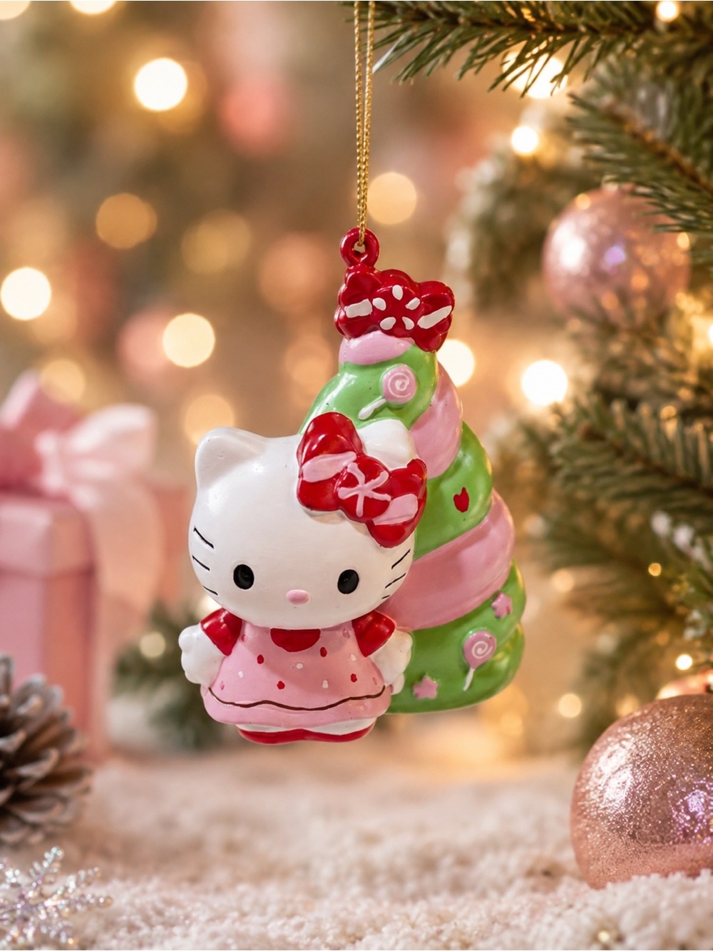 Hello Kitty Candy Christmas Tree Ornament • 2005 Sanrio‎ • Pink & Green Kawaii
